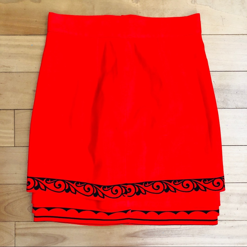 GIANNI VERSACE COUTURE 1980s Red Scroll Skirt Vtg